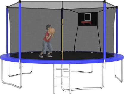 1320 LBS 14FT Outdoor Trampoline, Trampolines with Basketball Hoop & Safety Enclosure Net -ASTM Approved, Backyard Trampoline, Recreational Heavy-Duty Trampoline for Adult