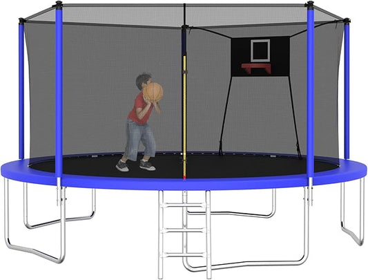 1320 LBS 14FT Outdoor Trampoline, Trampolines with Basketball Hoop & Safety Enclosure Net -ASTM Approved, Backyard Trampoline, Recreational Heavy-Duty Trampoline for Adult