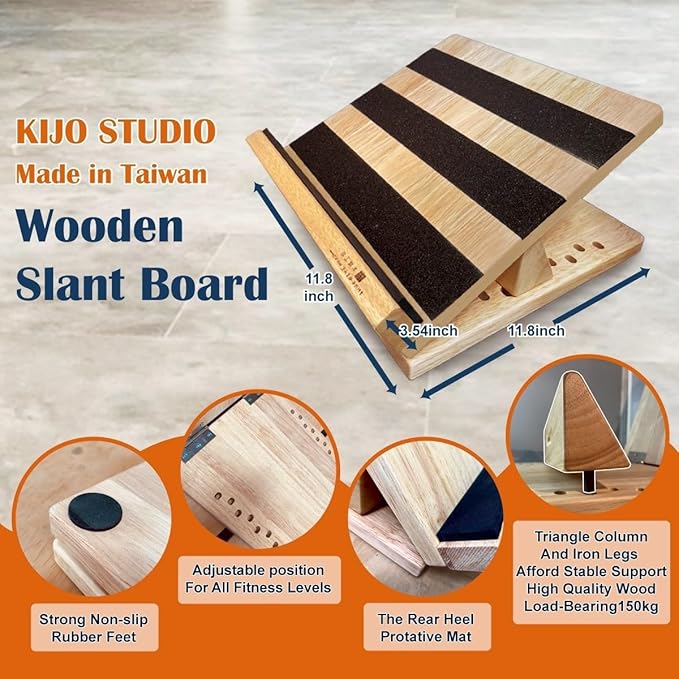 KIJO Studio Professional Wooden Calf Stretcher Slant Board 500 lbs Weight Capacity 16-Angle Adjustable Incline Calf Stretch Slant Board for Calf Stretching Exercise Squat & Physical Therapy