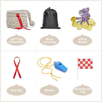 Tug of War Rope for Kids and Adults,Outdoor Field Day Family Reunion Birthday Party, Summer Outside Yard Backyard Lawn, Camping Picnic Carnival Games,Team Building (Off-White, 20FT)