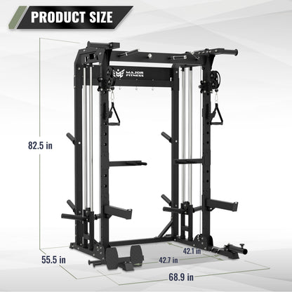 MAJOR FITNESS F22 Power Rack, 1600lbs All-in-One Squat Rack with Cable Crossover, Dual Pulley