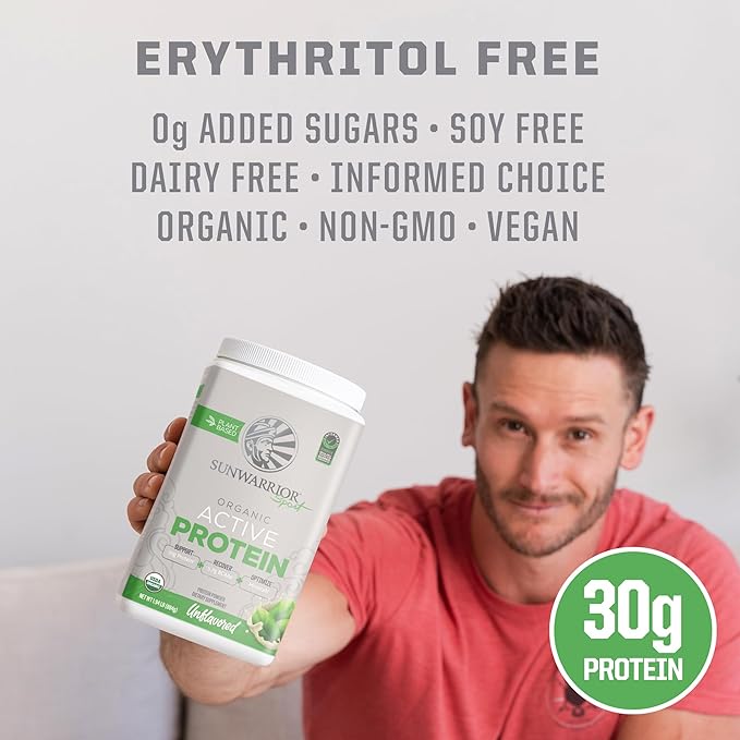 Sunwarrior Organic Plant Based Protein Powder | Vegan Organic Protein Powder with BCAA Amino Acids Plus Recovery Minerals & Botanicals | Non-GMO Soy Dairy & Gluten Free (Unflavored, 20 Servings)