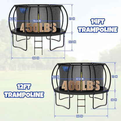 Trampoline 8FT 10FT 12FT 14FT 16FT, Outdoor Trampolines for Kids and Adults, Recreational Trampoline with Enclosure Net & Ladder, Round Trampoline ASTM Approved, 400/450LBS Weight Capacity