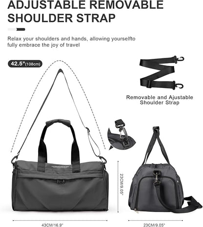 Gym Bag for Women Men with Shoe Compartment, Sport Duffel Bag, Waterproof Travel Weekender Overnight Carry on Bag for Yoga with Trolley Sleeve, Grey