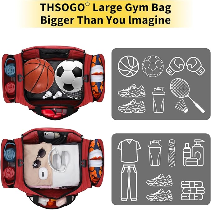 22 inch Gym Bag for Men - 55L Large Travel Duffle Bag Sports Equipment Bag with Multiple Zippered Pockets,Outdoor Workout Duffle Bag for Overnight Weekend - Red