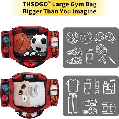 22 inch Gym Bag for Men - 55L Large Travel Duffle Bag Sports Equipment Bag with Multiple Zippered Pockets,Outdoor Workout Duffle Bag for Overnight Weekend - Red