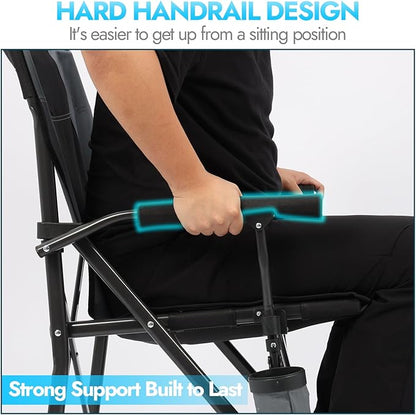 2 Pack Oversized Folding Camping Chair for Adults, Supports 450 LBS Camping Chairs, Heavy Duty Camping Chair with Side Pockets, Foldable Outdoor Chair for Camping, Beach, Fishing, Hiking, Black-Gray