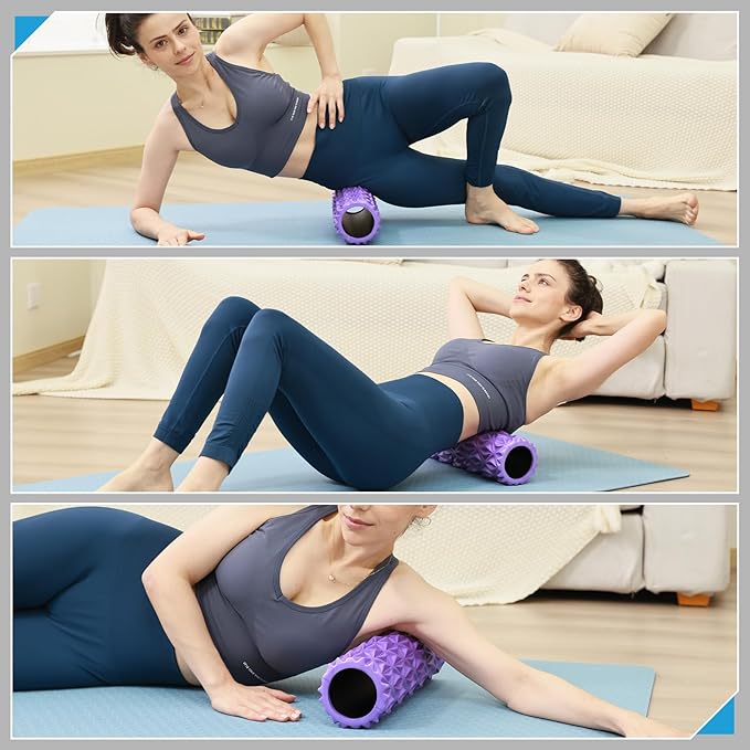 Foam Roller - 15 inch Deep Tissue Massager for Muscle Massage, Myofascial Trigger Point Release, Exercise, Yoga, Pilates & Stretching(Purple)