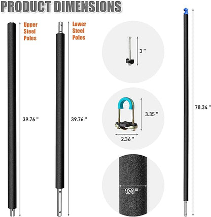 1PCS Trampoline Pole Replacement, Trampoline Enclosure Pole Fits 8-16FT Straight Pole Trampoline Frame, Reliable Trampoline Accessories Includes Foam Sleeve & Pole Caps for 2 Install Ways