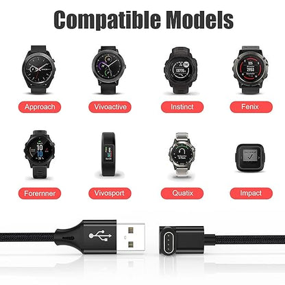 AGVEE 3.3ft Charger for Garmin Watch, L-Shape Charging Cable for Fenix, Forerunner, Vivoactive, Instinct, Venu, Tactix, Approach, D2, Quatix Series, Right Angle Braided, Black