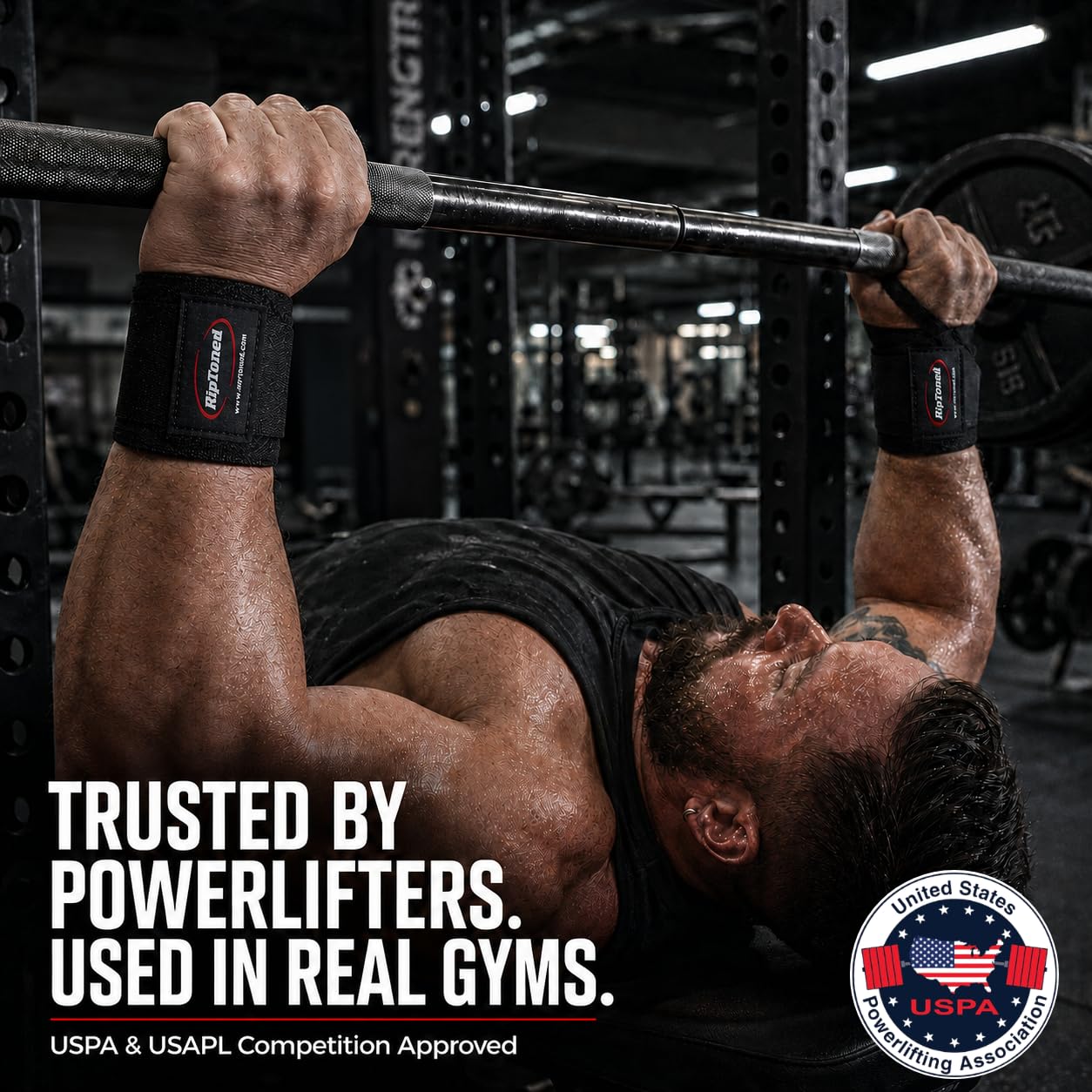 Rip Toned Wrist Wraps for Weightlifting - USPA & USAPL Approved - Stiff or Flex - 18" Gym Wrist