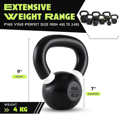 Single Cast Iron Kettlebell | Powder Coated - Wide Handle Weights for Core & Glute Workouts; Swings, Squats, Deadlifts; Strength, Endurance & Flexibility for Men & Women