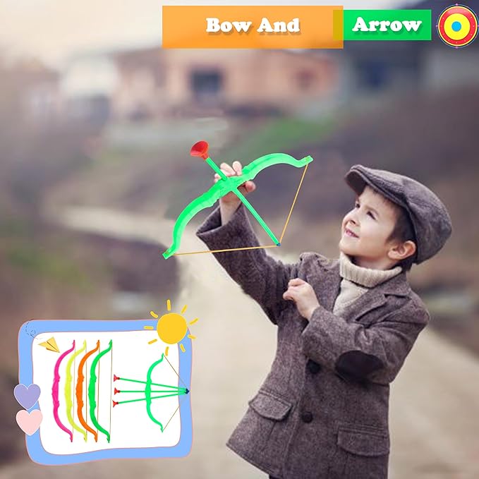 60 Pack Kids Bow and Arrow Sets Mini Bow and Toy Arrow Small Archery Bow Shooter for Kids Sports FunTarget Outdoor Game Sport Party Favors Gifts
