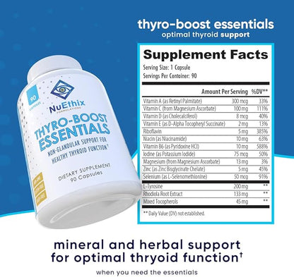 NuEthix Formulations Thyro-Boost Essentials, Non-Glandular Support to Assist with Optimal Thyroid Function, 90 Capsules
