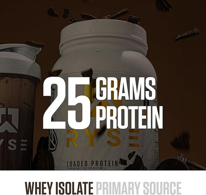 RYSE Loaded Protein Powder - Chocolate Cookie Blast - 25g Whey Protein Isolate & Concentrate with Prebiotic Fiber & MCTs - Low Carb, Low Sugar, Digestive-Friendly - 27 Servings / 2 lb Tub