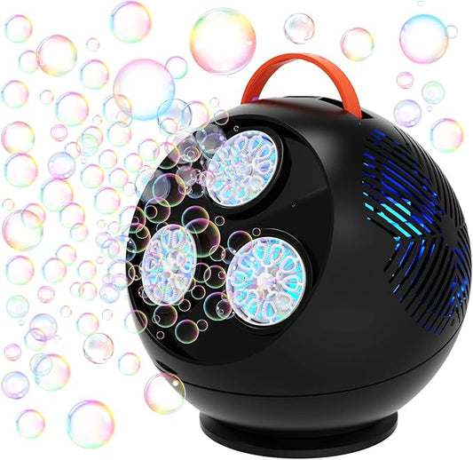 Bubble Machine for Kids Toddlers,45°/360° Auto Rotatable Spherical Bubble Maker Toy with LED