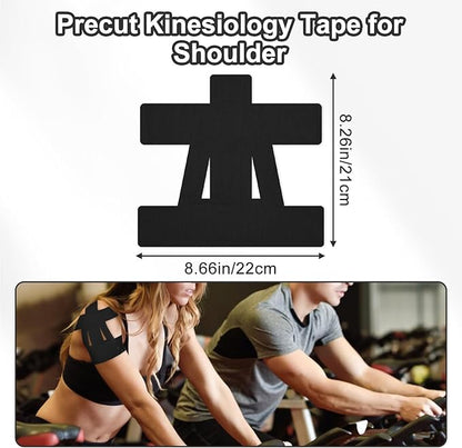 15 Pcs Precut Kinesiology Tape for Shoulder, Latex-Free Shoulder Tape for Pain Relief, Muscle Strips Kinesiology Tapes Precut, Sports Tapes Athletic Patch Support Muscle Elastic Breathable(Black)