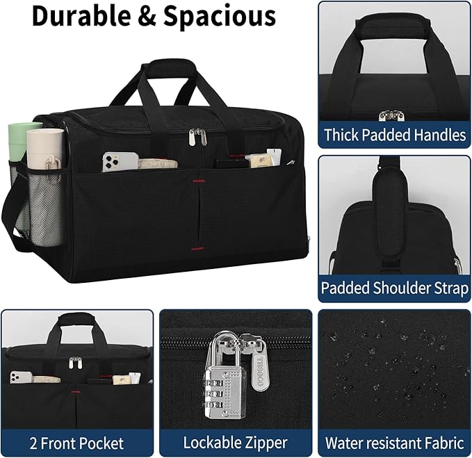 21 inch Gym Bag for Men with Shoe & Wet Compartment - 55L Duffle Bag for Travel Sport (Black)