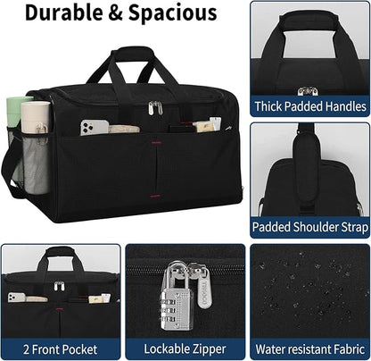 21 inch Gym Bag for Men with Shoe & Wet Compartment - 55L Duffle Bag for Travel Sport (Black)