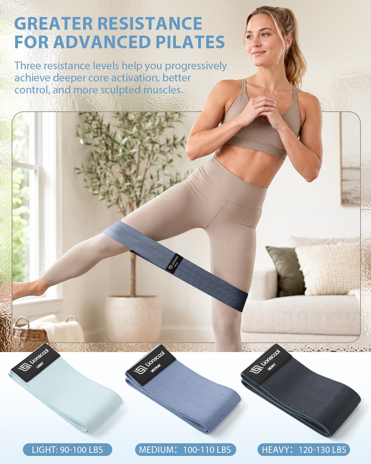 LIONSCOOL Pilates Ring Set 14" Magic Circle, 9" Mini Ball, Resistance Bands