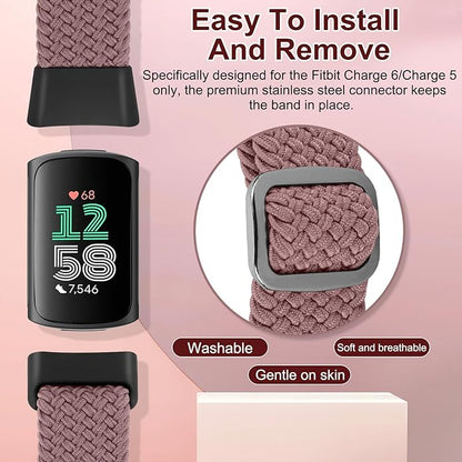 Braided Band Compatible with Fitbit Charge 6/Fitbit Charge 5, Soft Nylon Solo Loop Adjustable Replacement Wristband for Women Men