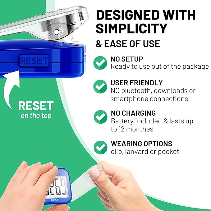 3D Pedometer for Walking, Simple Step Counter with Large Digital Display, Step Tracker with Removable Clip Lanyard, Accurately Track Steps for Men Women Kids Adults Seniors