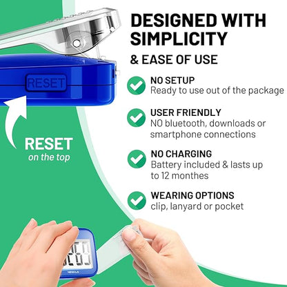 3D Pedometer for Walking, Simple Step Counter with Large Digital Display, Step Tracker with Removable Clip Lanyard, Accurately Track Steps for Men Women Kids Adults Seniors