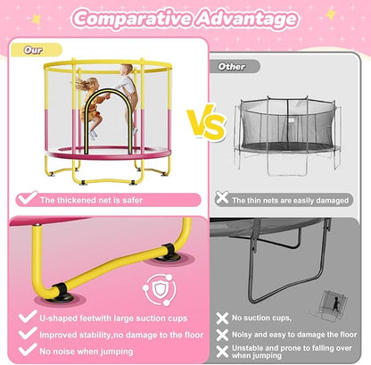 6FT Indoor Trampoline for Kids Ages 1-8, 72" Mini Toddler Indoor & Outdoor Trampoline with Safety Enclosure Net, Basketball Hoop & Dart Board, Birthday Gifts for Boys & Girls, Baby Toddler