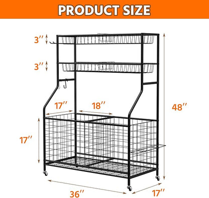 Ultrawall Sports Equipment Organizer, Large Capacity Garage Ball Storage Outdoor Toy Organizer, Ball Cart with Wheels for Football, Basketball