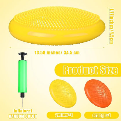 2 Pcs Wiggle Seat Inflated Wobble Cushion Flexible Balance Disc with Air Pump for Core Stability Strengthening Improving Posture Physical Exercise