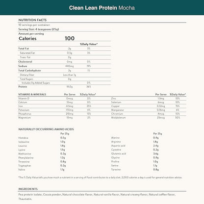 Nuzest - Pea Protein Powder - Clean Lean Protein, Premium Vegan Plant Based Protein Powder, Dairy Free, Gluten Free, GMO Free Protein Shake, Mocha, 8.8 oz