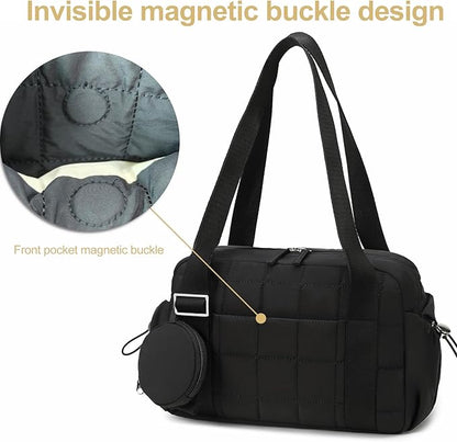 CAMTOP Mini Gym Bag for Women, Small Gym Tote Bag Puffy Quilted Sports Duffel Bag with Wet Compartment and Coin Purse Duffel Bags Dance Yoga Workout Bag