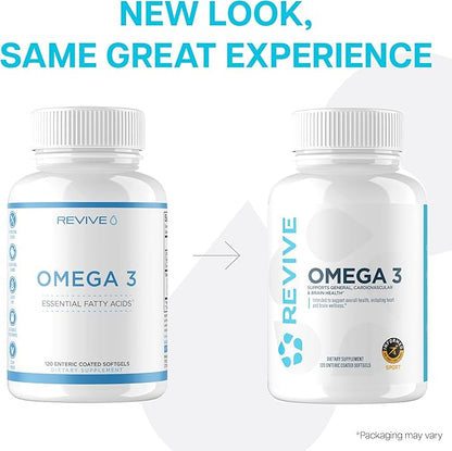 Revive MD Omega 3 Fish Oil Supplements for Men & Women - Omega 3 Softgels with EPA & DHA Fatty Acids for Healthy Skin & Joints, Heart & Brain Support - Vegan-Friendly, Gluten-Free - 120 Softgels