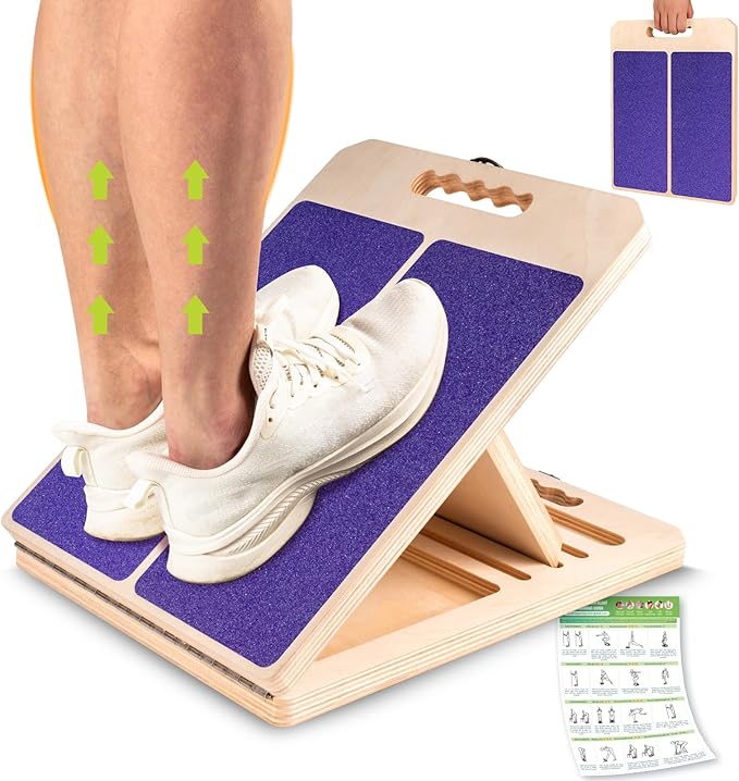 Slant Board for Calf Stretching, Adjustable Portable Wooden Incline Board for Calf Stretcher with Training Poster, 300 Lbs Weight Capacity Calf Stretch Wedge for Leg, Knees, Heel, Ankle & Stretching