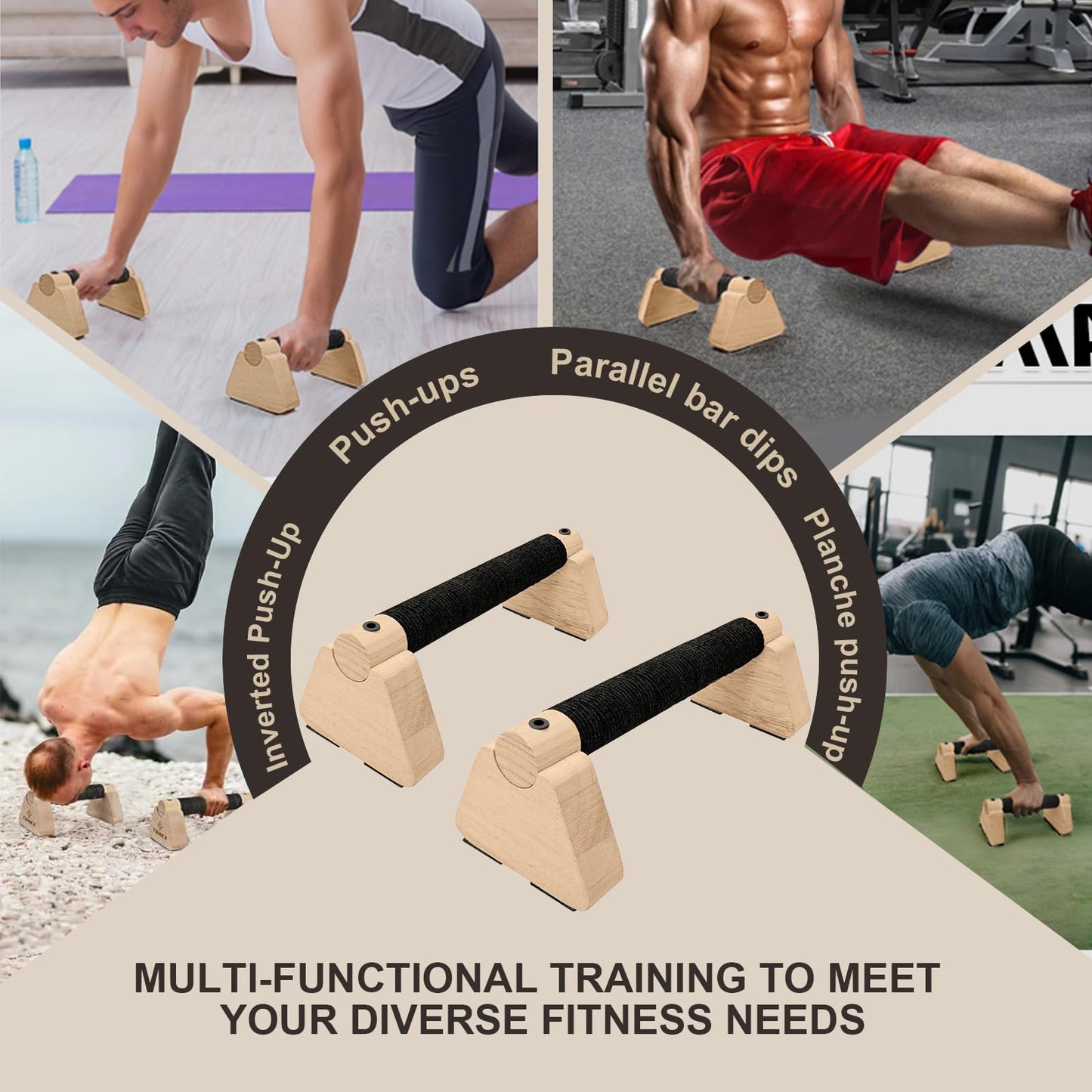 Docaharbour Wooden Parallettes Bars, 2 PCS Wood Push Up Bars-10 Inch