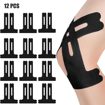 12pcs Precut Kinesiology Tape for Knees, Knee Tape for Knee Pain Relief Pre Cut, Elastic Knee Support & Stability, Breathable, Hypoallergenic Athletic Tape