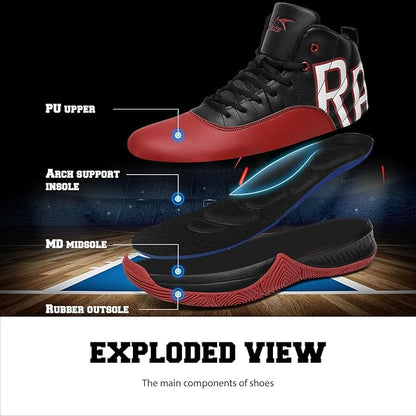 ASHION Mens Basketball Shoes High Top Streetball Lightweight Outdoor Sneakers Cushioning Shoes for Sport Athletic Fitness