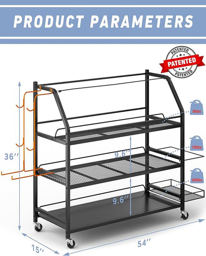 Weight Rack for Dumbbells - Home Gym Storage Rack - Dumbbell and Weight Organizer with 4 Flexible Wheels and Unique Storage on Both Sides