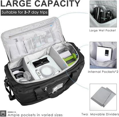 ETRONIK Travel Bag for Men Women, Gym Bag & Tactical Duffle Bags for Travel, Carry on with Toiletry Bag and Shoe Compartment, Weekender Overnight Trip with Wet Pocket for Workout Medical, Black