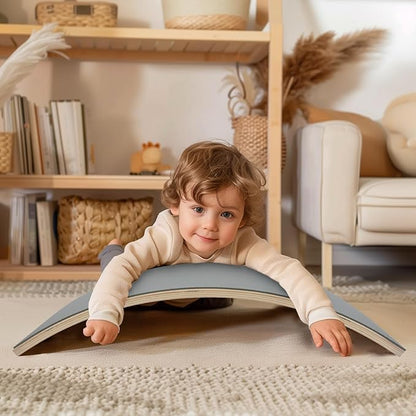 Wooden Wobble Balance Board, 33 Inch Rocker Board Natural Wood, Kids Toddler Open Ended Learning Toy, Yoga Curvy Board for Office & Classroom Adult