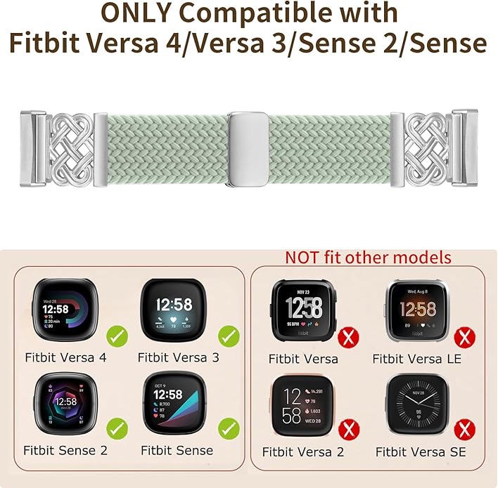 Braided Band Compatible with Fitbit Versa 4 Bands for Woman/Versa 3/Sense 1/Sense 2 Band, Magnetic Clasp Fabric Nylon with Designer Interlock Buckle Straps for Fitbit Versa4/3/Sense1/2
