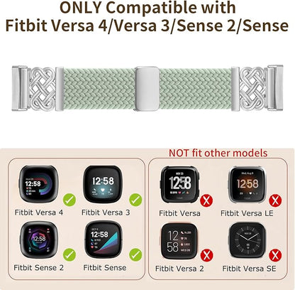 Braided Band Compatible with Fitbit Versa 4 Bands for Woman/Versa 3/Sense 1/Sense 2 Band, Magnetic Clasp Fabric Nylon with Designer Interlock Buckle Straps for Fitbit Versa4/3/Sense1/2