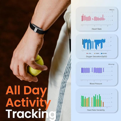 Smart Health Wristband, Screenless Smart Bracelet, Pedometer, Wearable Activity and Fitness Tracker, Free App, IP68 Waterproof (Black)