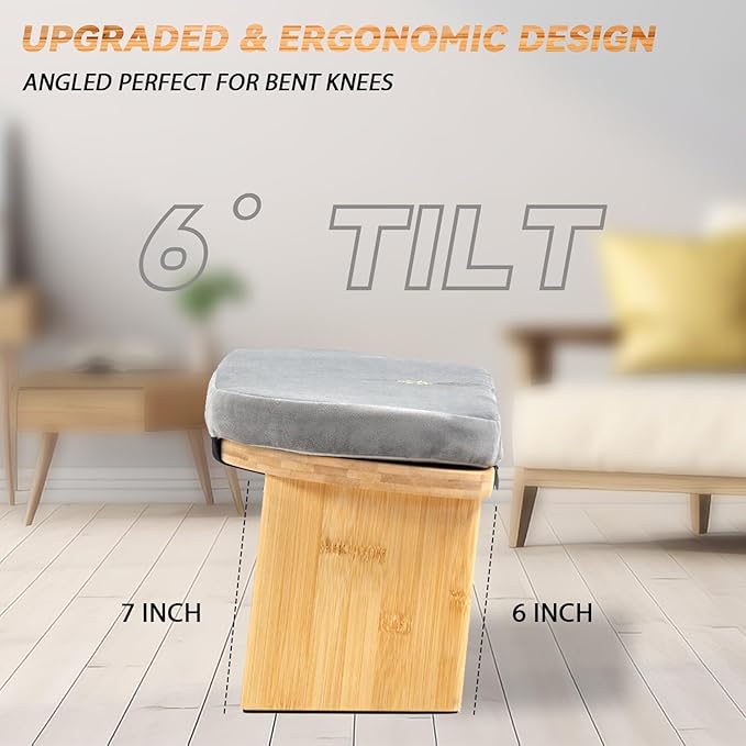 Meditation Bench, Bamboo Meditation Stool, Folding Kneeling Meditation Bench, Seiza Prayer Bench, Prayer Bench with Meditation Cushion, Kneeling Stool (Grey & Big)