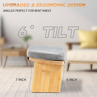 Meditation Bench, Bamboo Meditation Stool, Folding Kneeling Meditation Bench, Seiza Prayer Bench, Prayer Bench with Meditation Cushion, Kneeling Stool (Grey & Big)