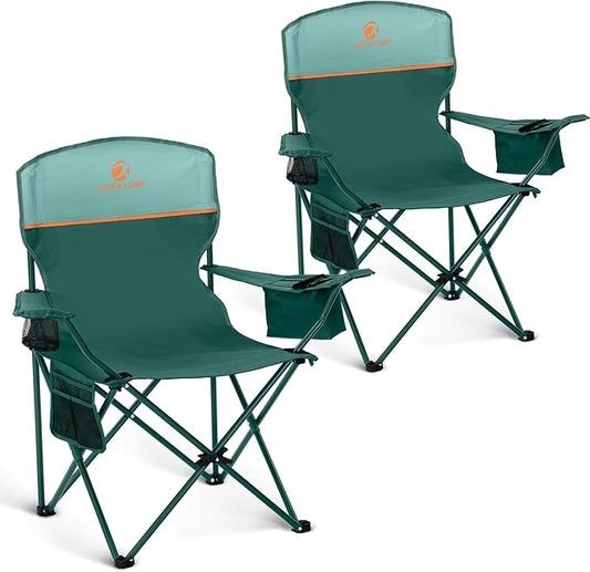 HIGH POINT SPORTS 2 Pack Portable Camping Chair for Adults, Folding Outdoor Camp Chair Lightweight