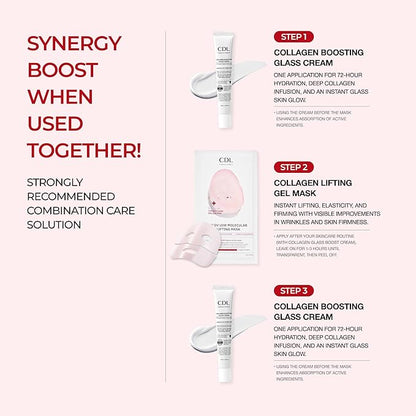 Korean Collagen Duo: Overnight Collagen Lifting Hydrogel Mask (5pcs) + 72HR Hydrating Glass Glow Cream with PDRN, Hyaluronic Acid & Low Molecular Collagen for Firm, Elastic, Radiant Skin