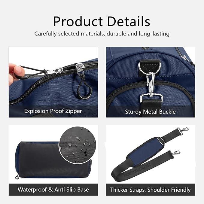 TOPDesign Gym Bag for Women & Men, Unisex Duffel Bag with Shoe Compartment & Wet Pocket for Travel Sports Gym (L Blue)