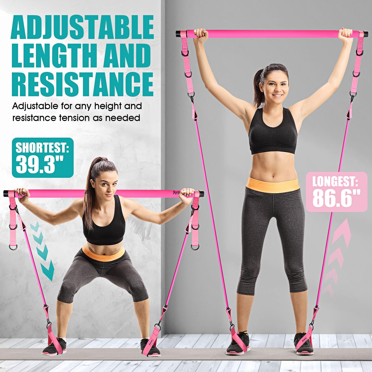Ayombo Pilates Bar Kit with Resistance Bands, Adjustable Pilates Equipment for Legs, Hip, Waist