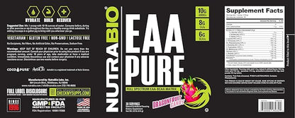 NutraBio ??EAA Pure ??9 Amino Acids ??Muscle Repair and Recovery, 30 Servings, Dragon Fruit Candy ??Pre or Post Workout ??All Day Recovery